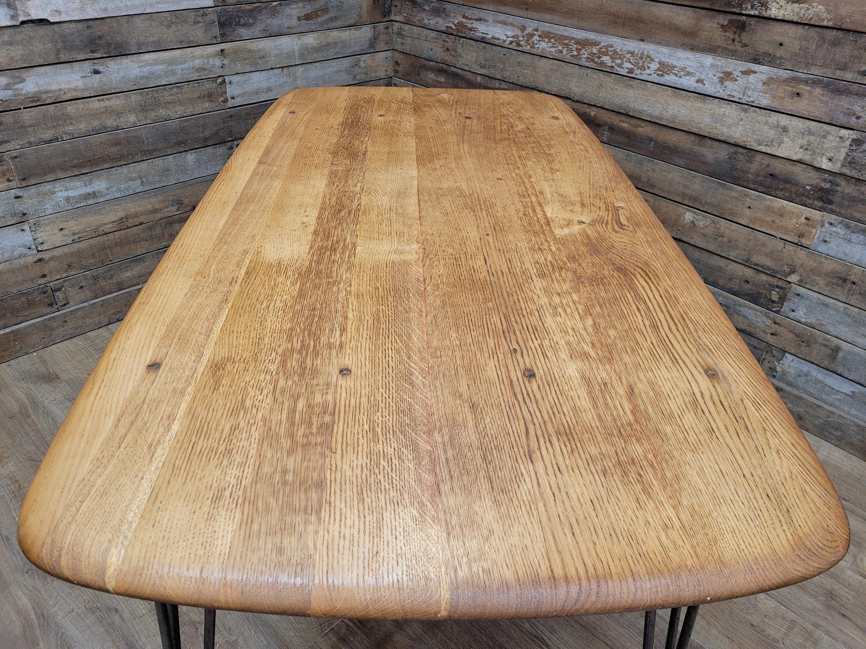 Ercol Blonde Elm Dining Table Industrial Hairpin Legs Rustic Kitchen Table