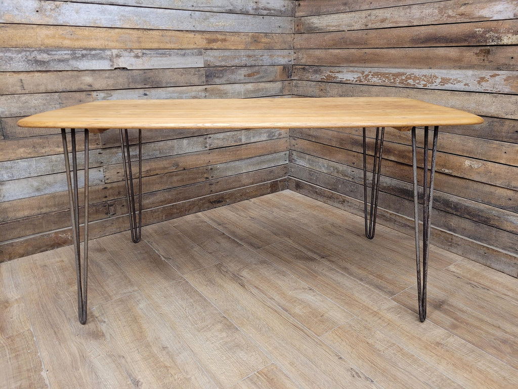 Ercol Blonde Elm Dining Table Industrial Hairpin Legs Rustic Kitchen Table