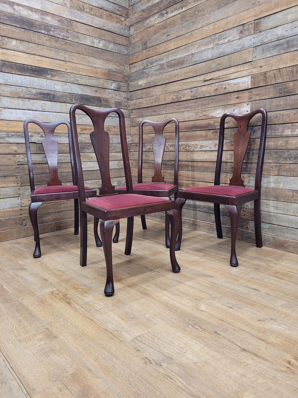 Four Queen Anne Style Dining Chairs Mahogany Chairs Upholstered Seats