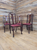 Four Queen Anne Style Dining Chairs Mahogany Chairs Upholstered Seats