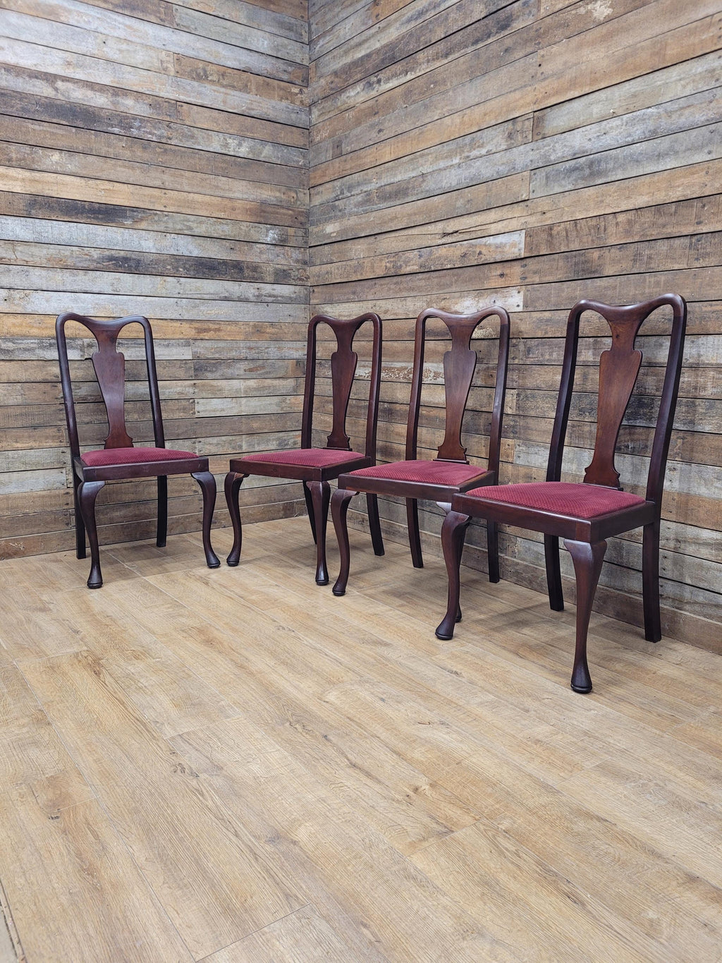 Four Queen Anne Style Dining Chairs Mahogany Chairs Upholstered Seats