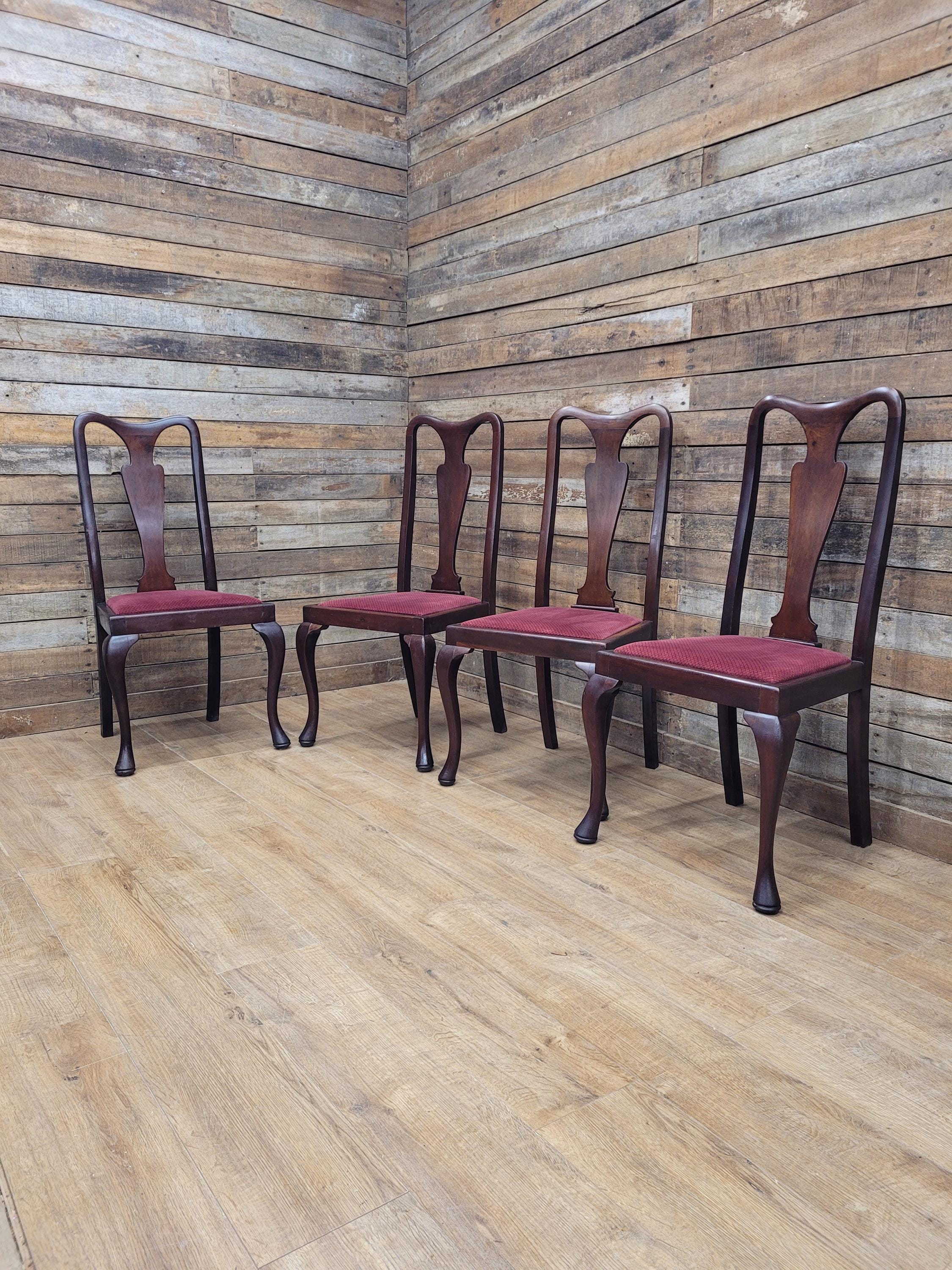 Four Queen Anne Style Dining Chairs Mahogany Chairs Upholstered Seats