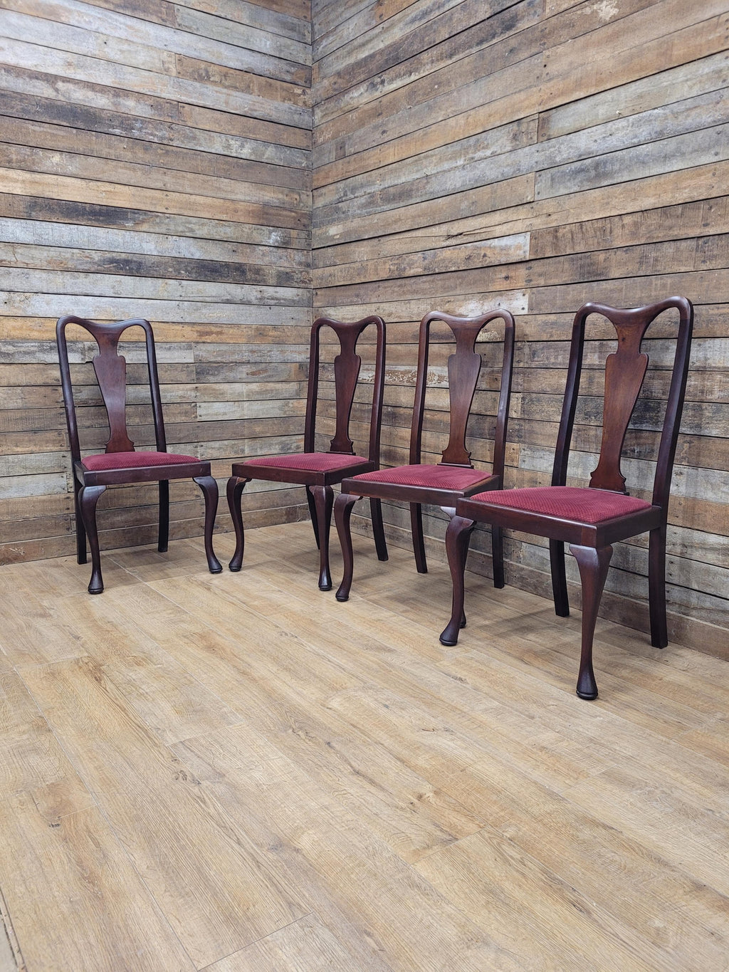 Four Queen Anne Style Dining Chairs Mahogany Chairs Upholstered Seats