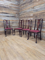Four Queen Anne Style Dining Chairs Mahogany Chairs Upholstered Seats