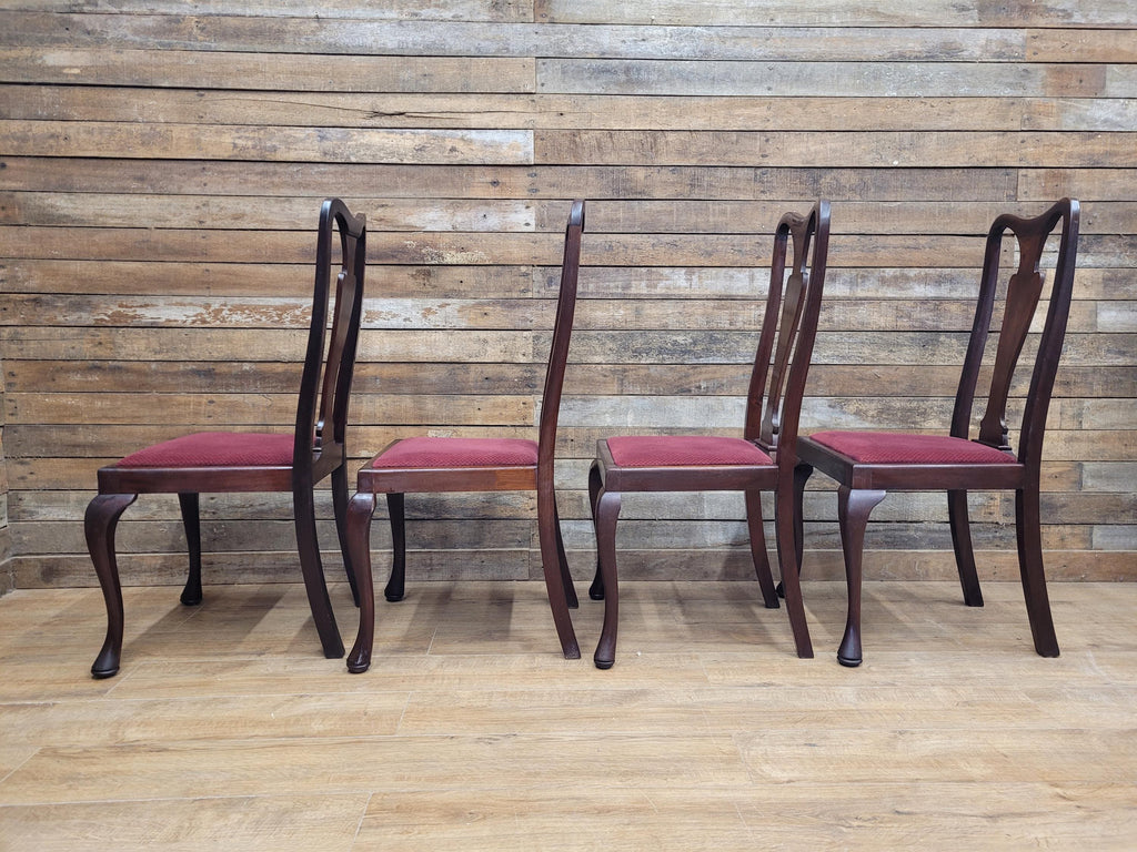 Four Queen Anne Style Dining Chairs Mahogany Chairs Upholstered Seats