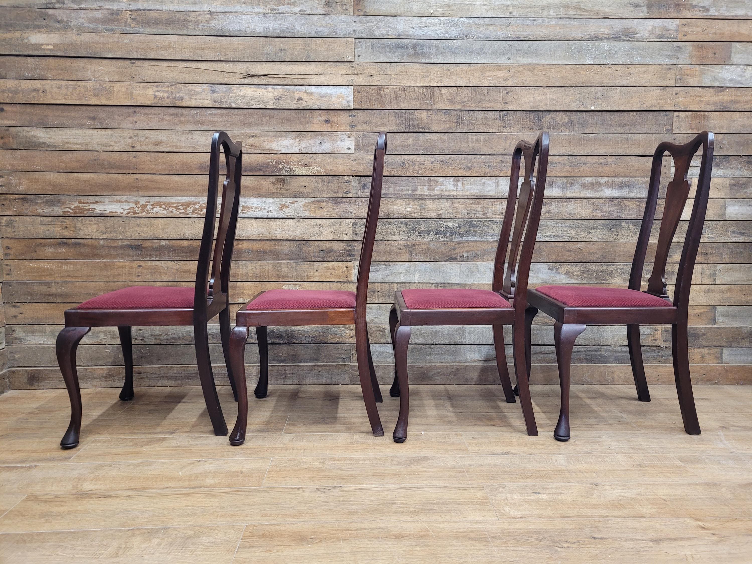 Four Queen Anne Style Dining Chairs Mahogany Chairs Upholstered Seats