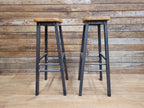 Pair Industrial Oak Bar Stools Metal Frame Kitchen Breakfast Seating