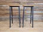 Pair Industrial Oak Bar Stools Metal Frame Kitchen Breakfast Seating