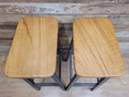 Pair Industrial Oak Bar Stools Metal Frame Kitchen Breakfast Seating