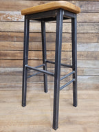 Pair Industrial Oak Bar Stools Metal Frame Kitchen Breakfast Seating