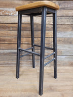 Pair Industrial Oak Bar Stools Metal Frame Kitchen Breakfast Seating