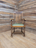 Oak Barley Twist Armchair Arts And Crafts Hall Chair Faux Leather Seat