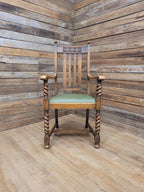Oak Barley Twist Armchair Arts And Crafts Hall Chair Faux Leather Seat