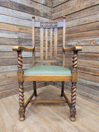 Oak Barley Twist Armchair Arts And Crafts Hall Chair Faux Leather Seat