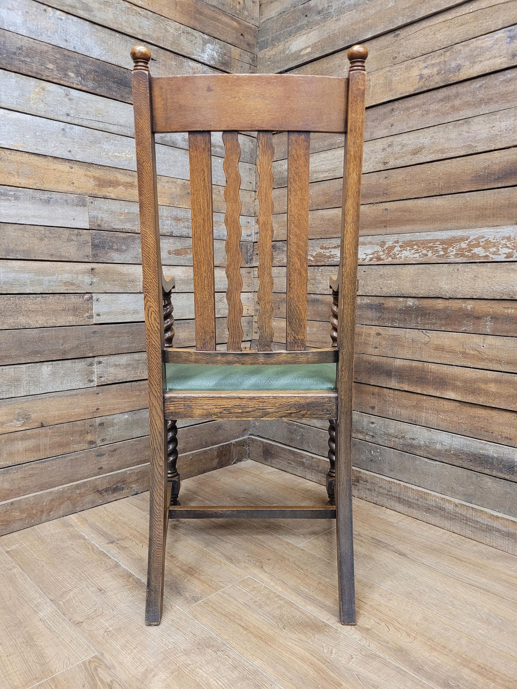 Oak Barley Twist Armchair Arts And Crafts Hall Chair Faux Leather Seat