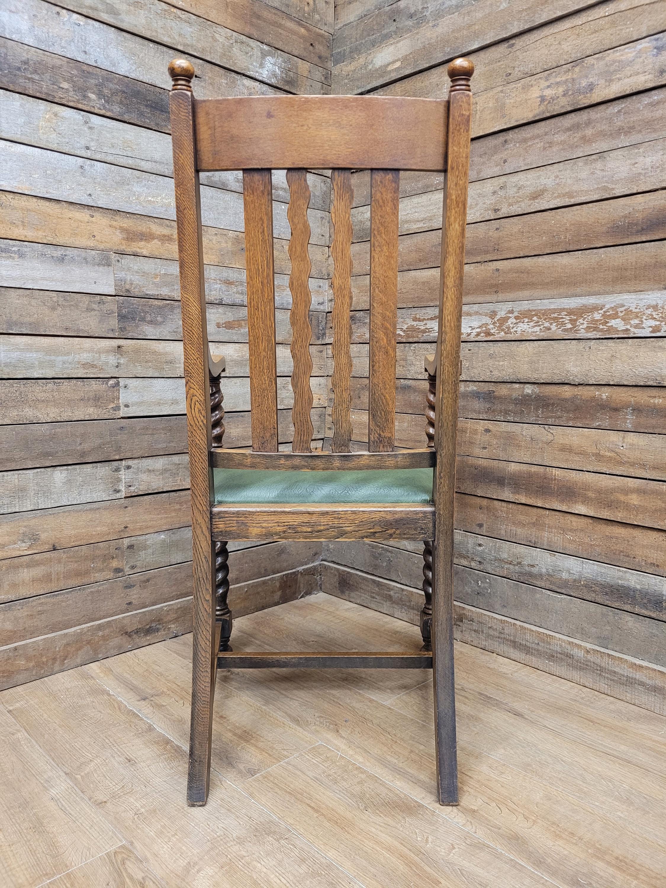 Oak Barley Twist Armchair Arts And Crafts Hall Chair Faux Leather Seat