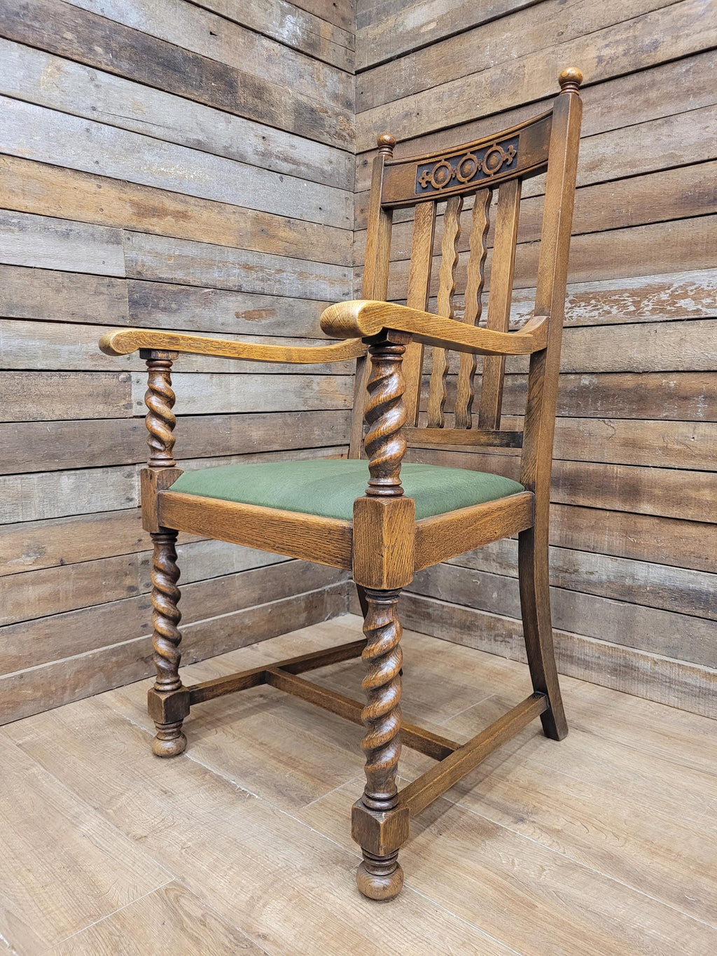 Oak Barley Twist Armchair Arts And Crafts Hall Chair Faux Leather Seat