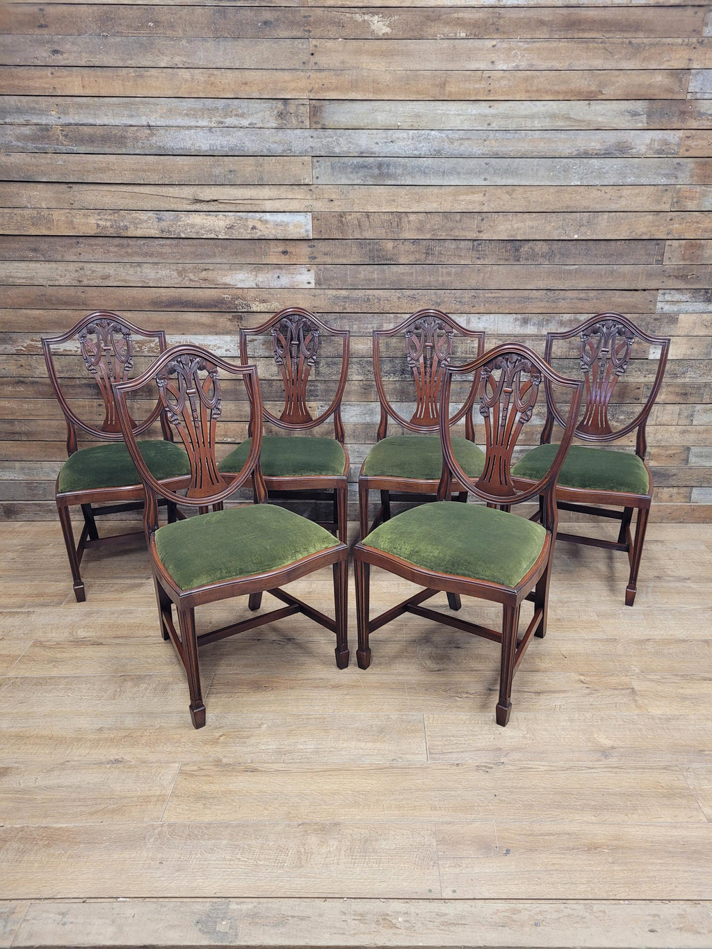 Prince Of Wales Hepplewhite Dining Chairs Mahogany Set Six Shield Back
