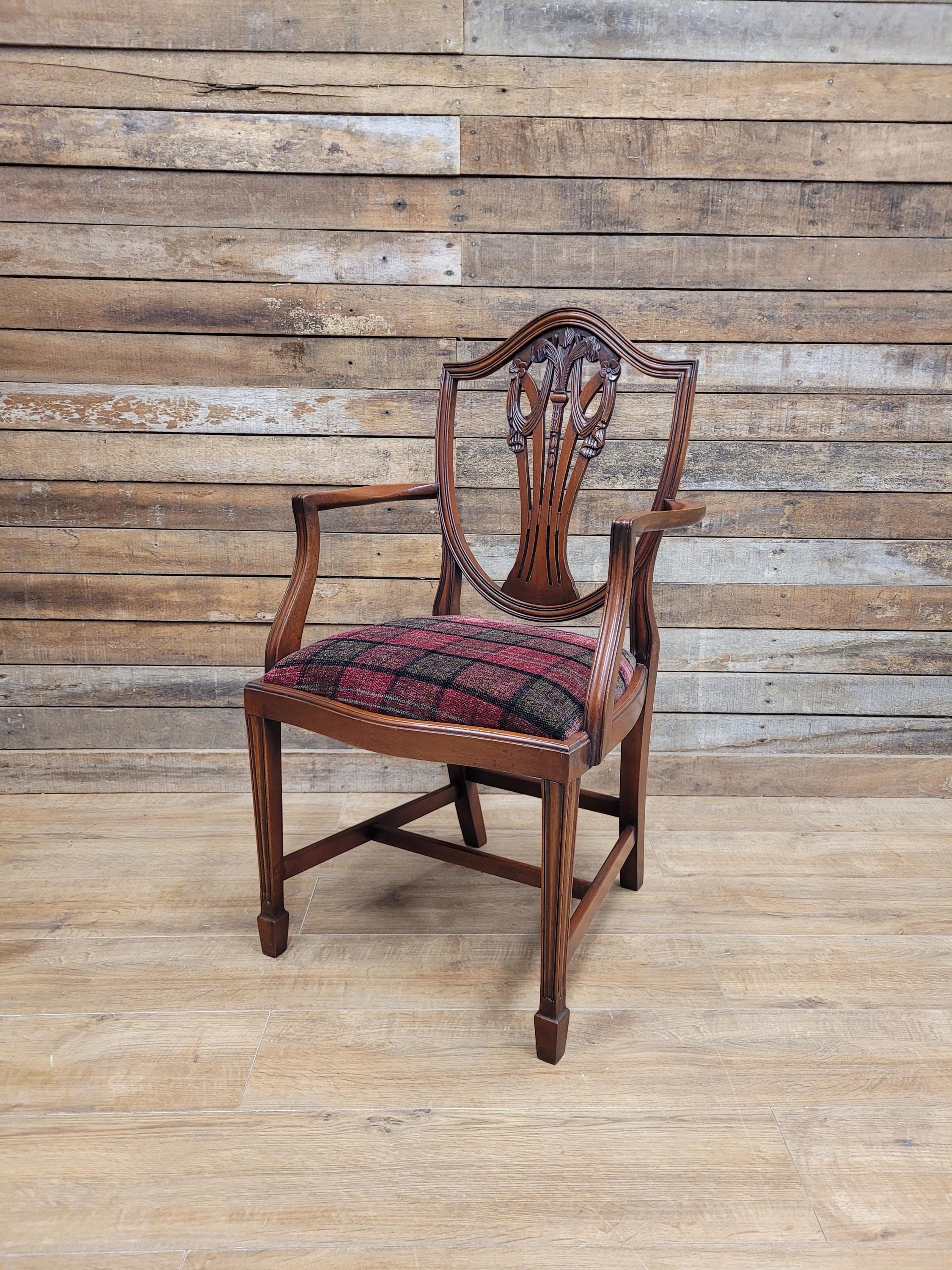 Mahogany Armchair Shield Back Hepplewhite Prince Of Wales Tartan Chair