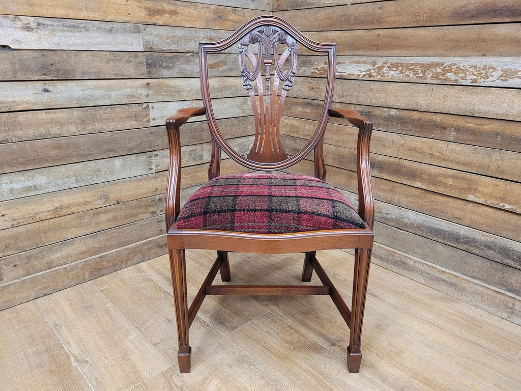 Mahogany Armchair Shield Back Hepplewhite Prince Of Wales Tartan Chair