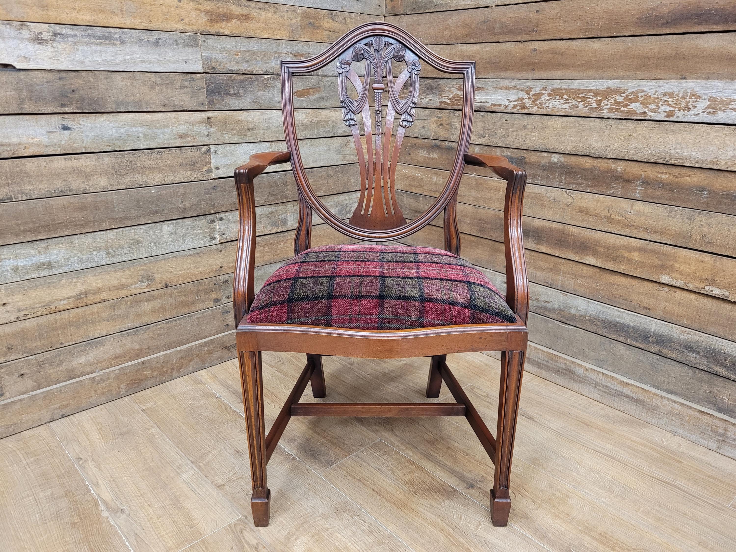 Mahogany Armchair Shield Back Hepplewhite Prince Of Wales Tartan Chair