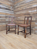 Pair Art Deco Style Vintage Oak Dining Chairs Brown Leatherette Seats