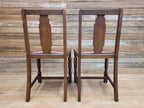 Pair Art Deco Style Vintage Oak Dining Chairs Brown Leatherette Seats