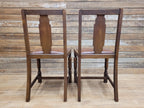 Pair Art Deco Style Vintage Oak Dining Chairs Brown Leatherette Seats