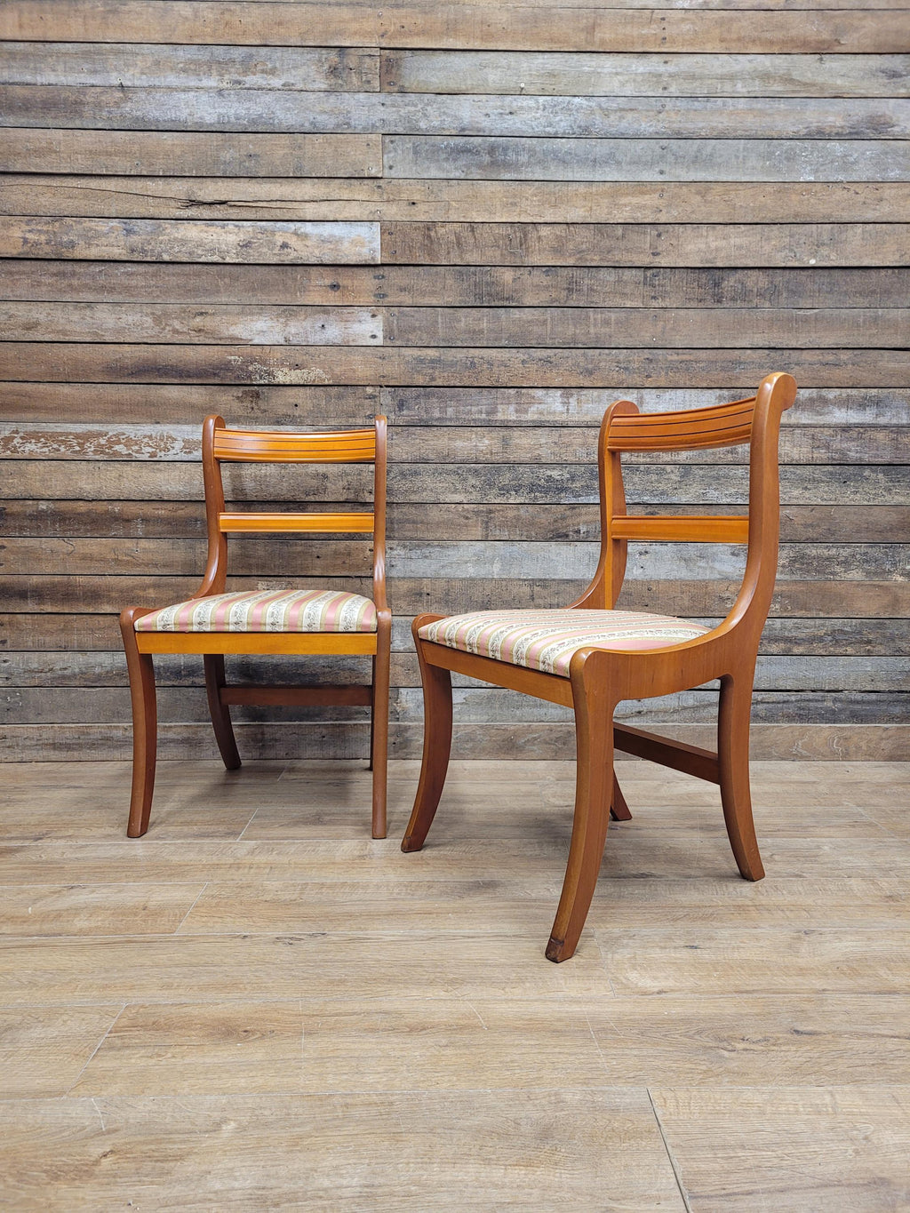 Pair Dining Chairs Mahogany Regency Style Sabre Leg Upholstered Seats