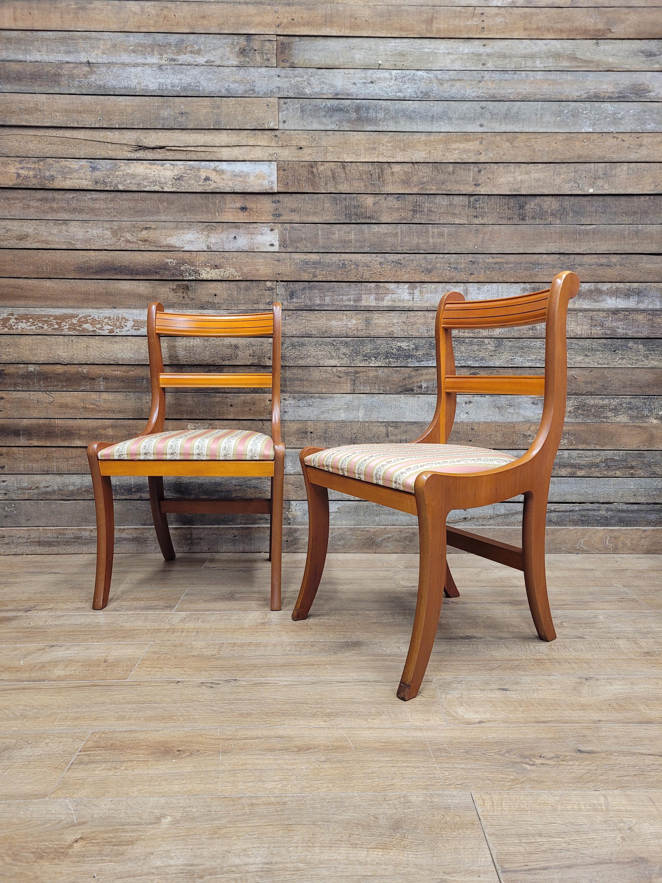 Pair Dining Chairs Mahogany Regency Style Sabre Leg Upholstered Seats