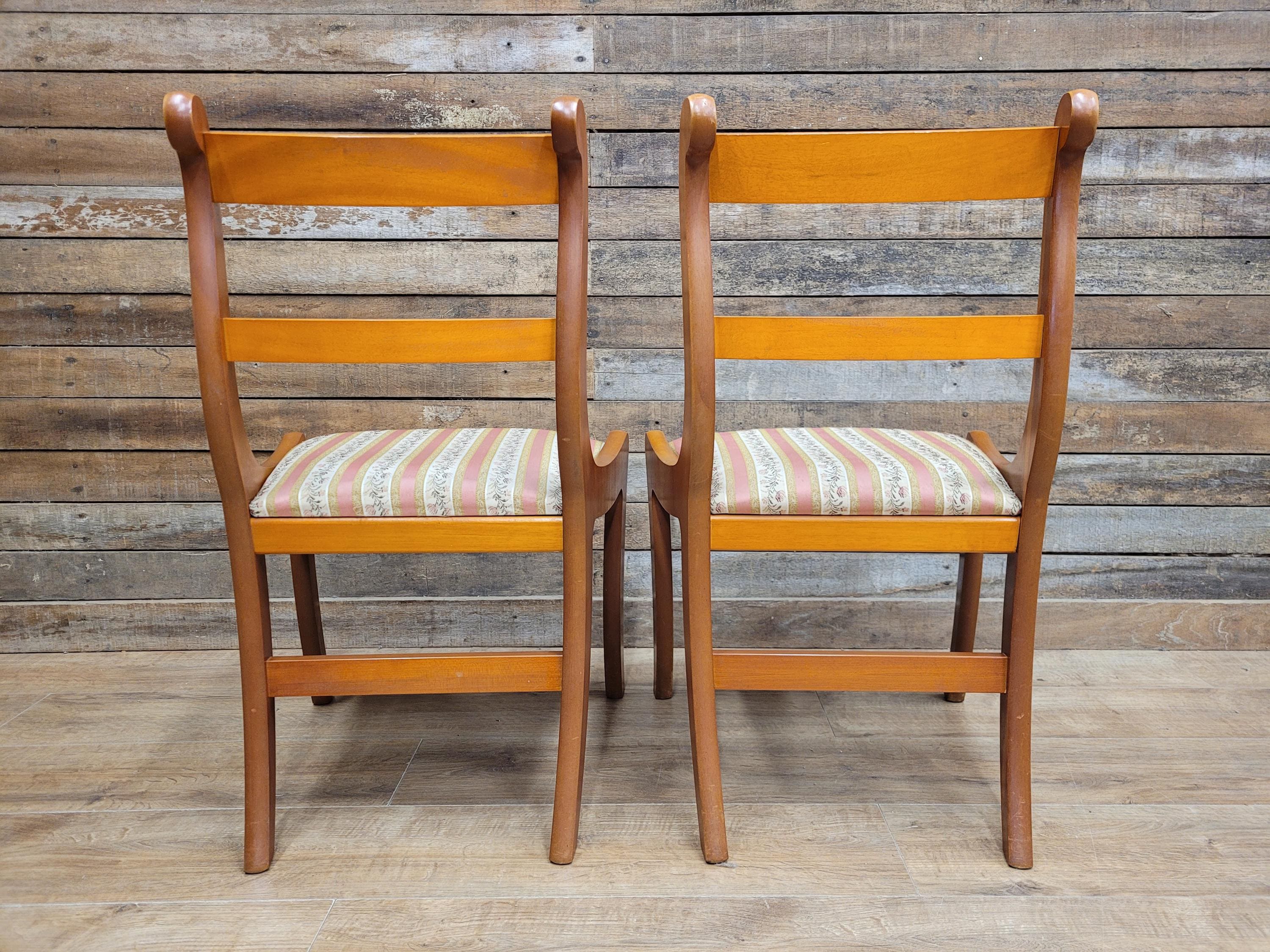 Pair Dining Chairs Mahogany Regency Style Sabre Leg Upholstered Seats