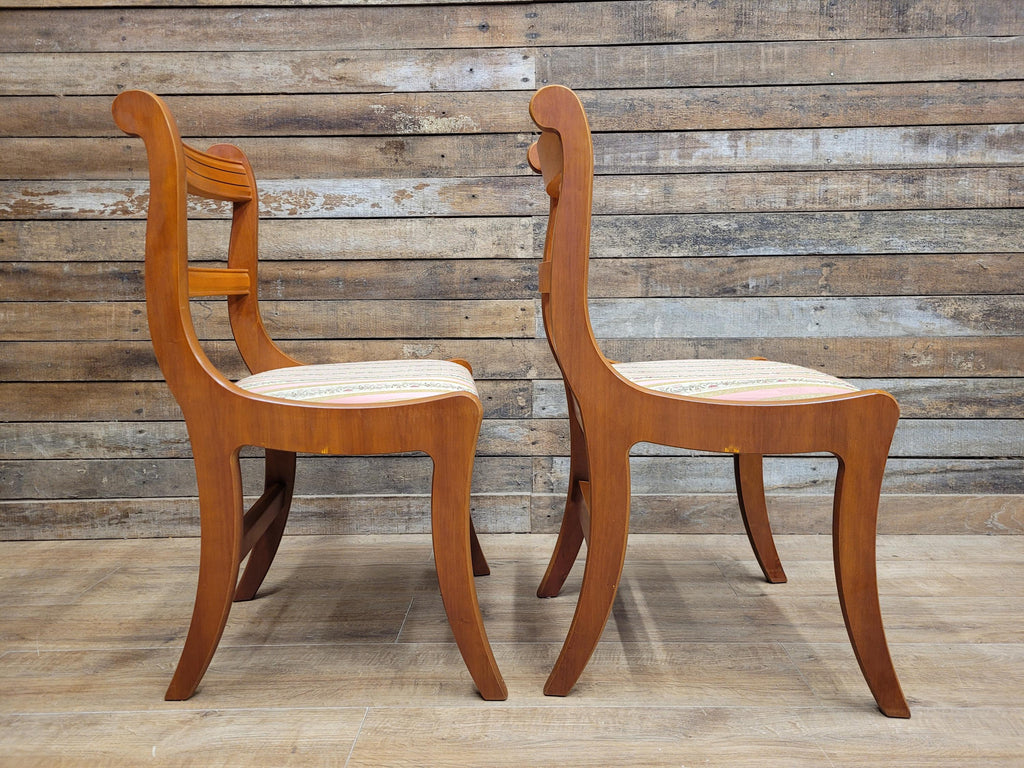 Pair Dining Chairs Mahogany Regency Style Sabre Leg Upholstered Seats