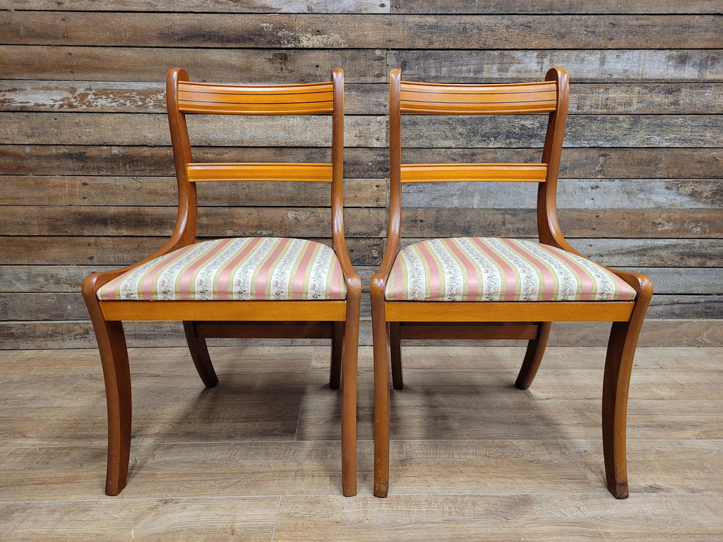 Pair Dining Chairs Mahogany Regency Style Sabre Leg Upholstered Seats