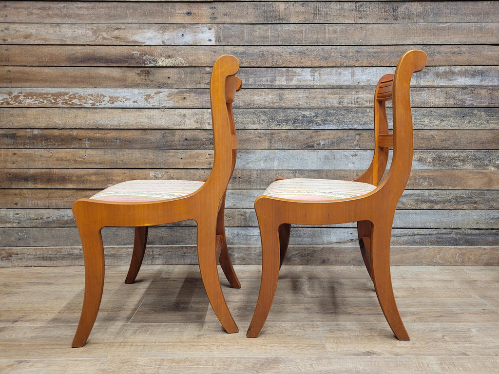 Pair Dining Chairs Mahogany Regency Style Sabre Leg Upholstered Seats