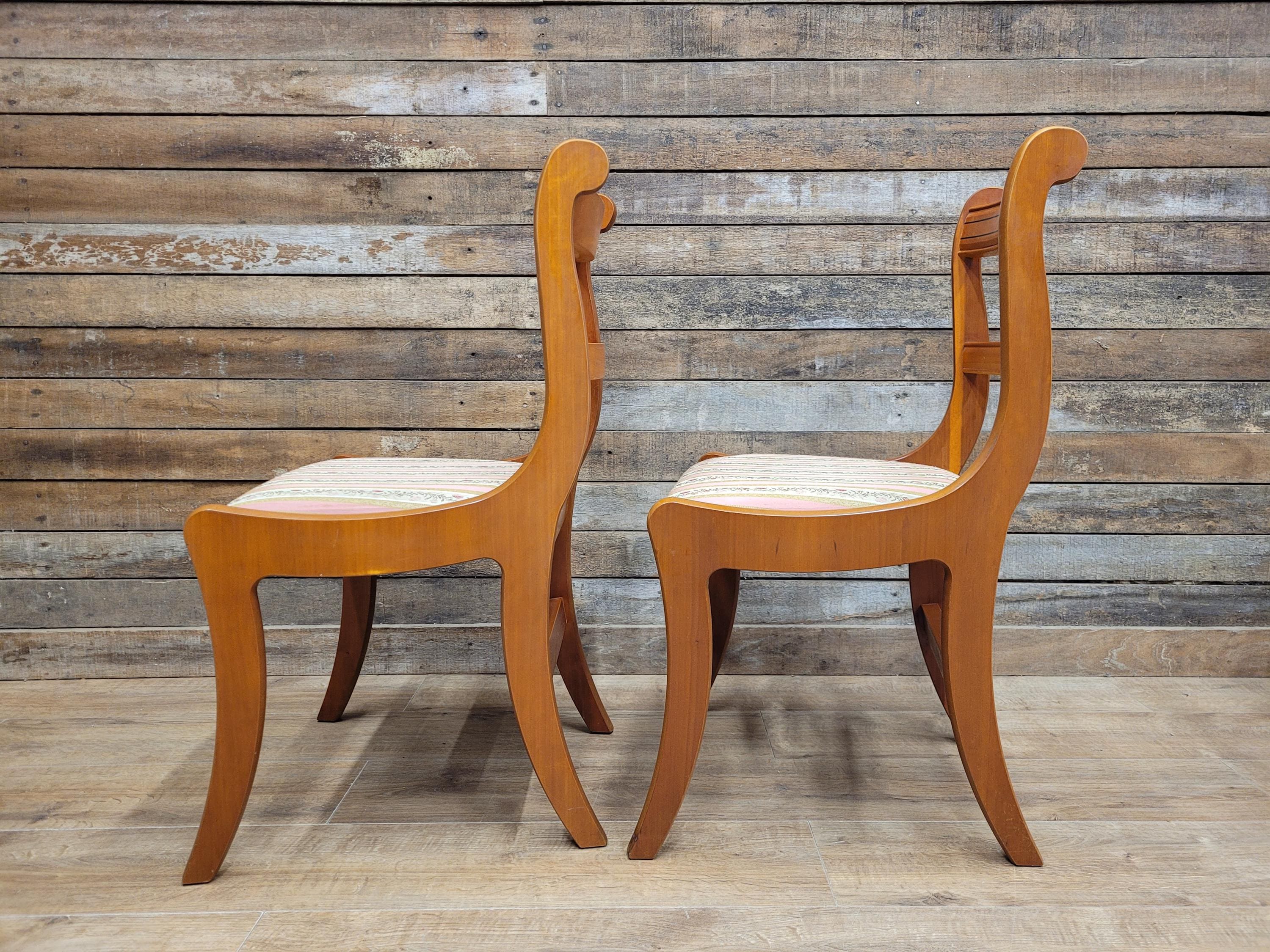Pair Dining Chairs Mahogany Regency Style Sabre Leg Upholstered Seats