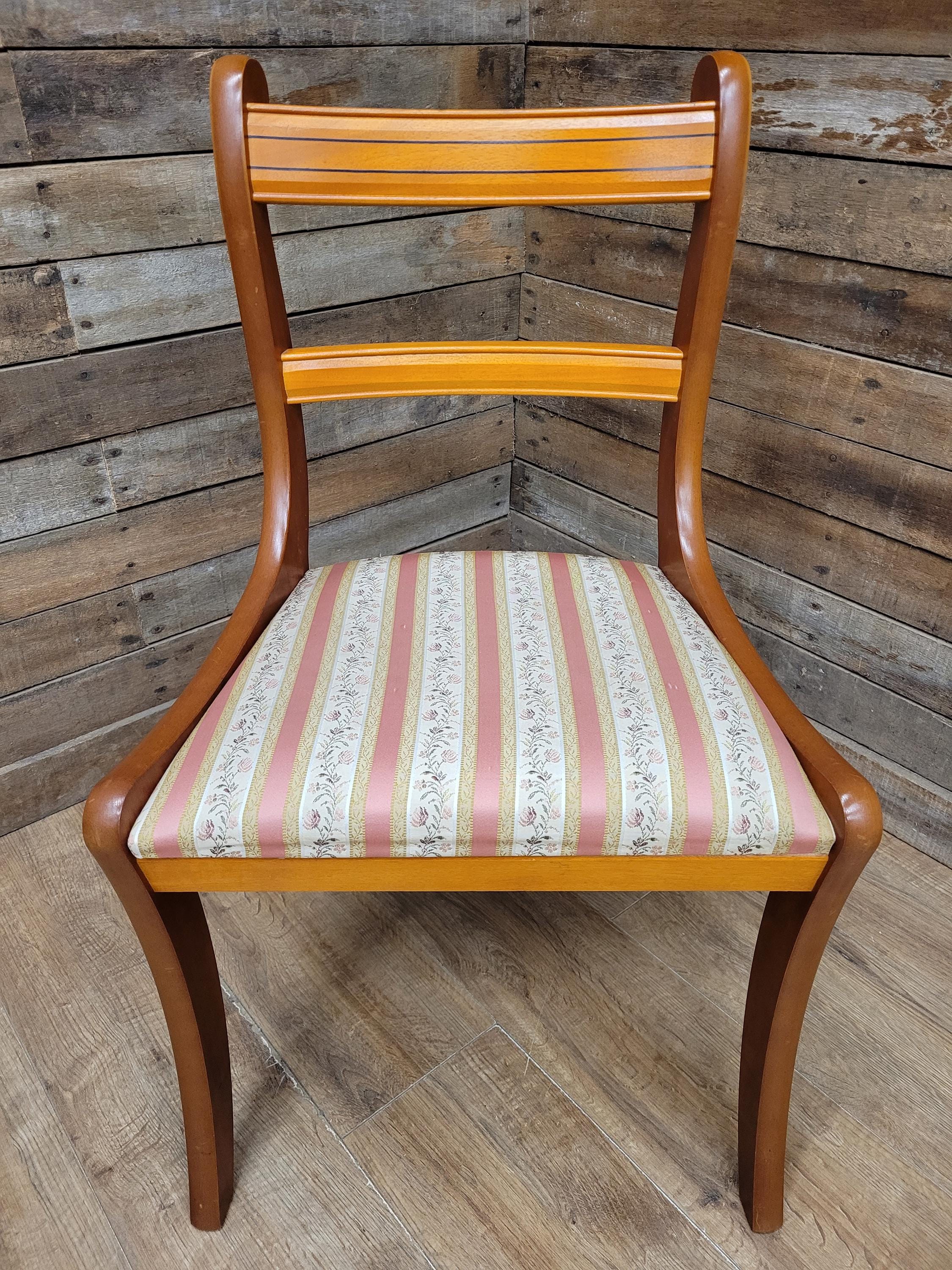 Pair Dining Chairs Mahogany Regency Style Sabre Leg Upholstered Seats