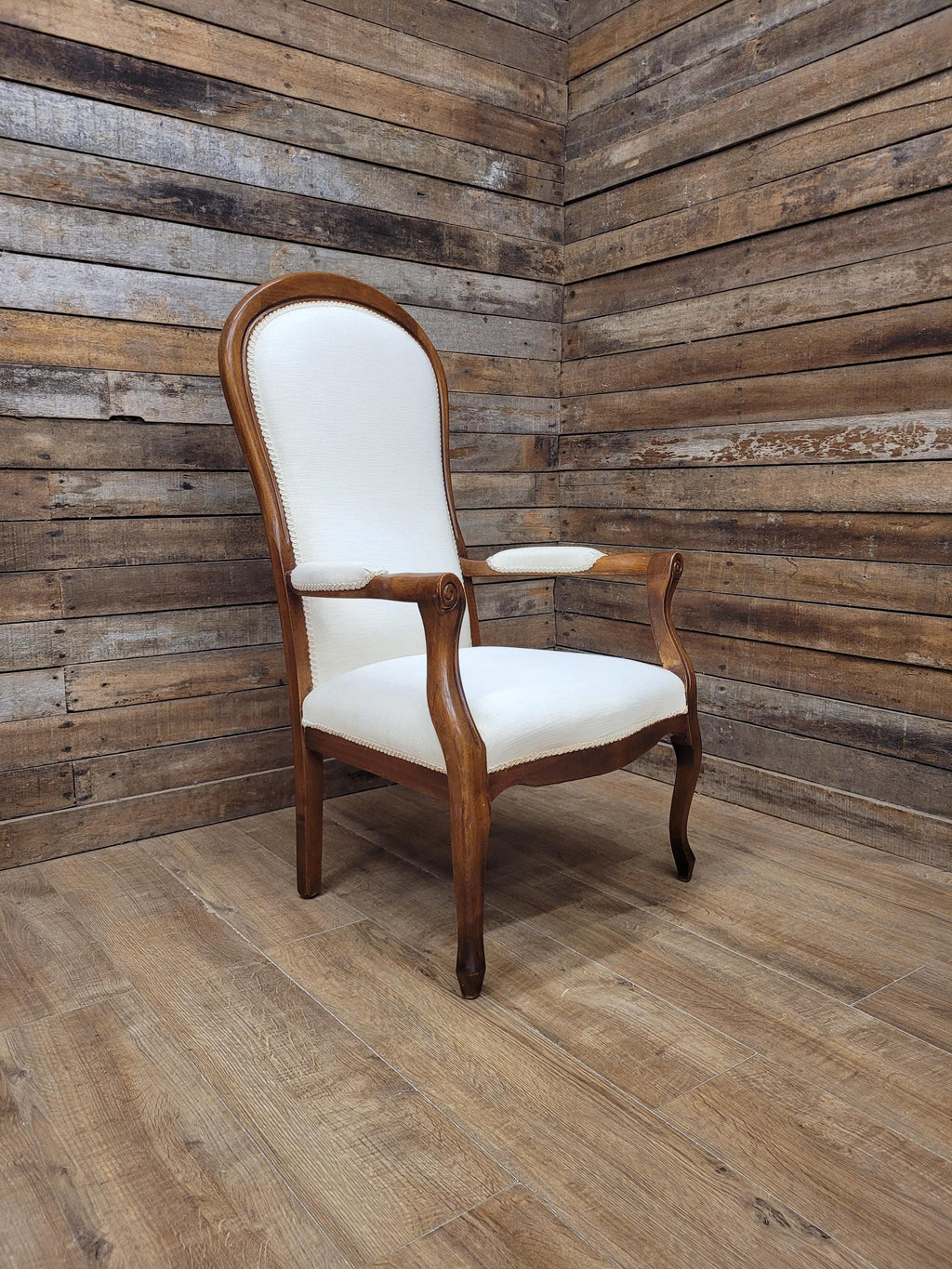 Mahogany Armchair Louis Philippe Style Upholstered Spoon Back Scroll Arm Chair