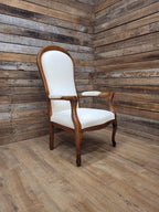 Mahogany Armchair Louis Philippe Style Upholstered Spoon Back Scroll Arm Chair