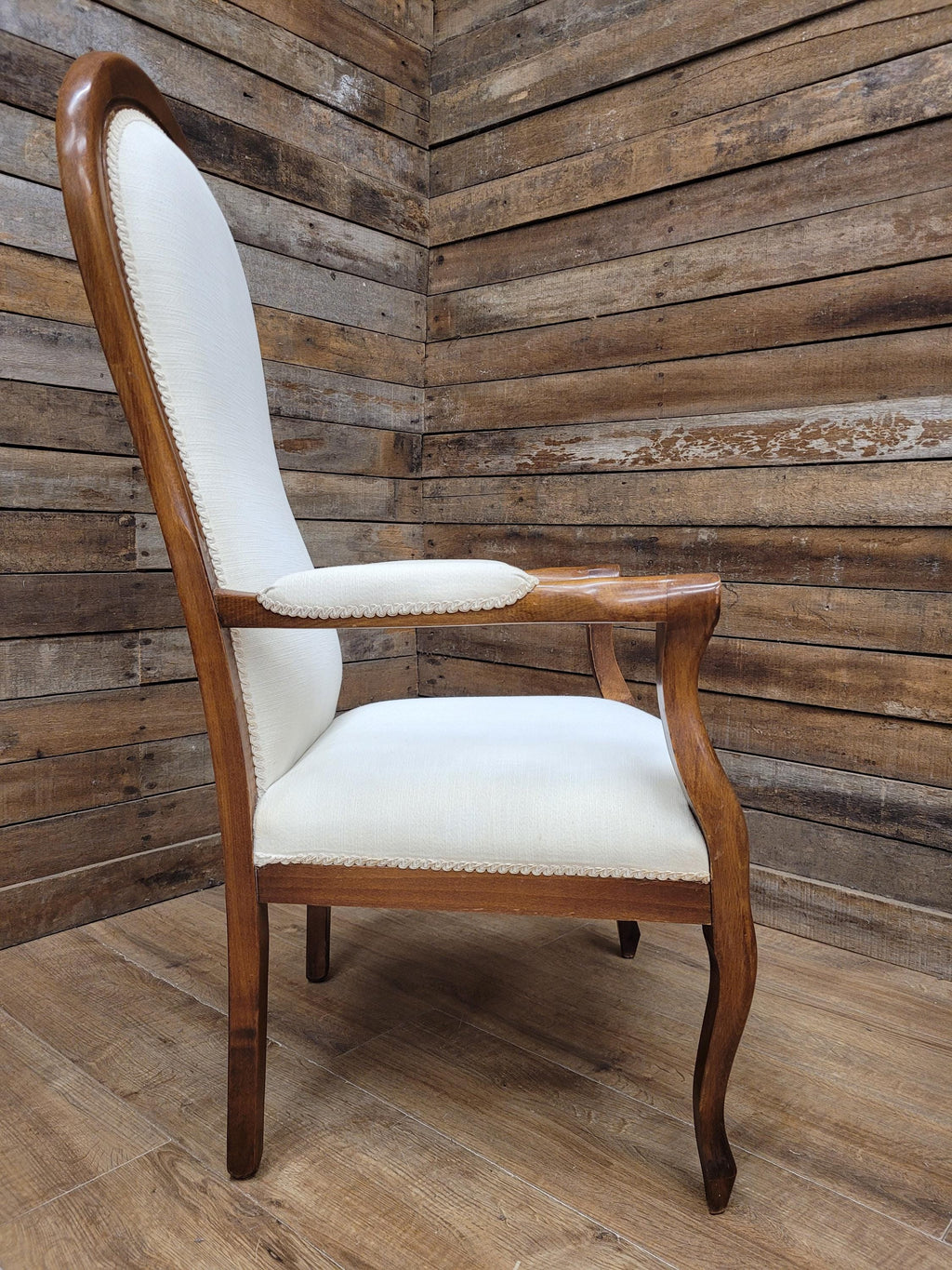 Mahogany Armchair Louis Philippe Style Upholstered Spoon Back Scroll Arm Chair