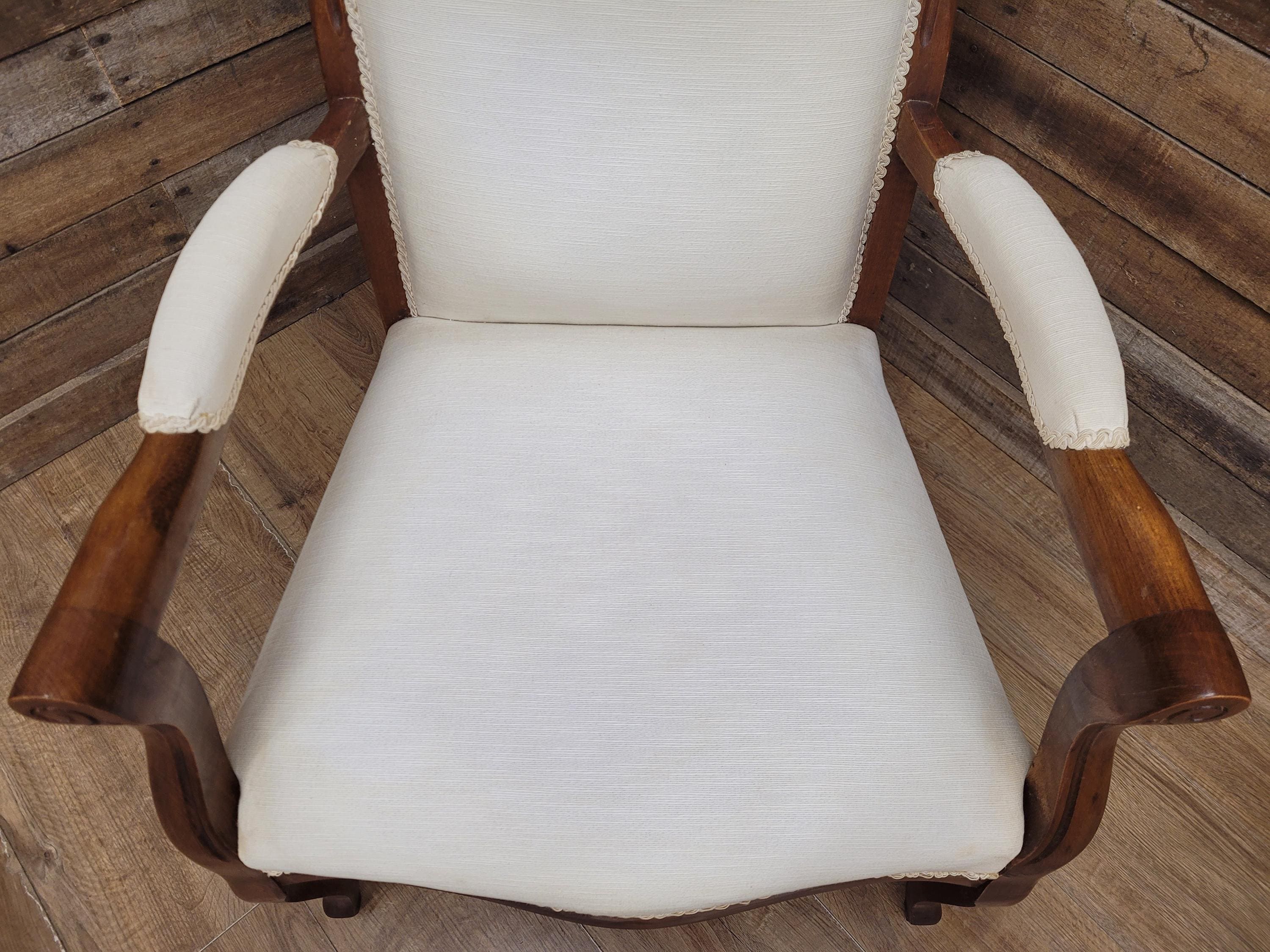Mahogany Armchair Louis Philippe Style Upholstered Spoon Back Scroll Arm Chair