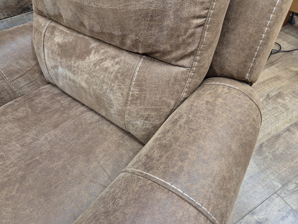 Pair Electric Recliner Faux Leather Armchairs Brown Scroll Arm Lounge