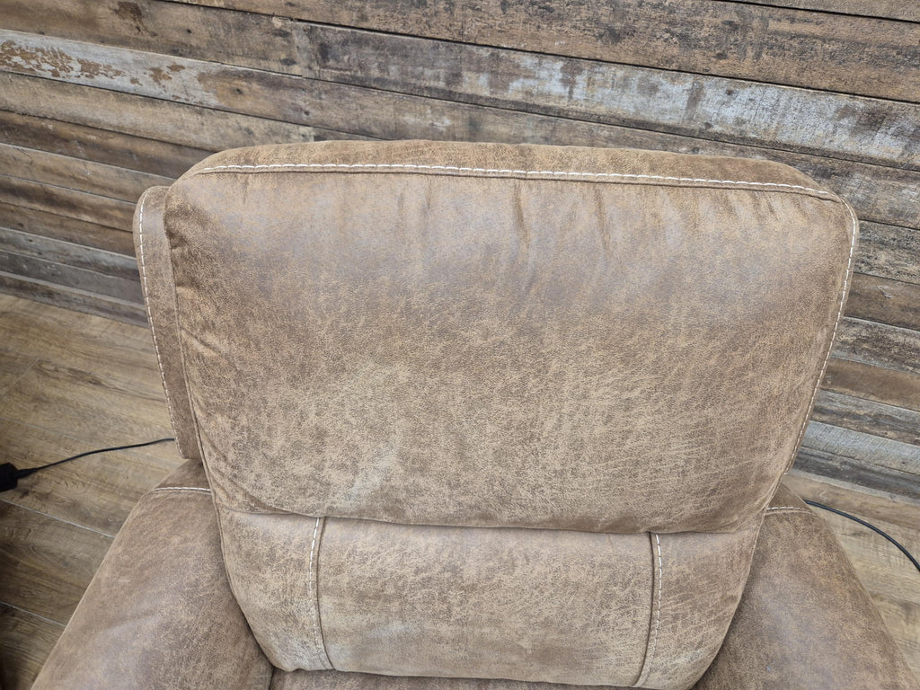 Pair Electric Recliner Faux Leather Armchairs Brown Scroll Arm Lounge