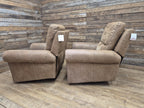 Pair Electric Recliner Faux Leather Armchairs Brown Scroll Arm Lounge