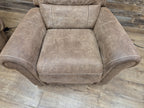 Pair Electric Recliner Faux Leather Armchairs Brown Scroll Arm Lounge