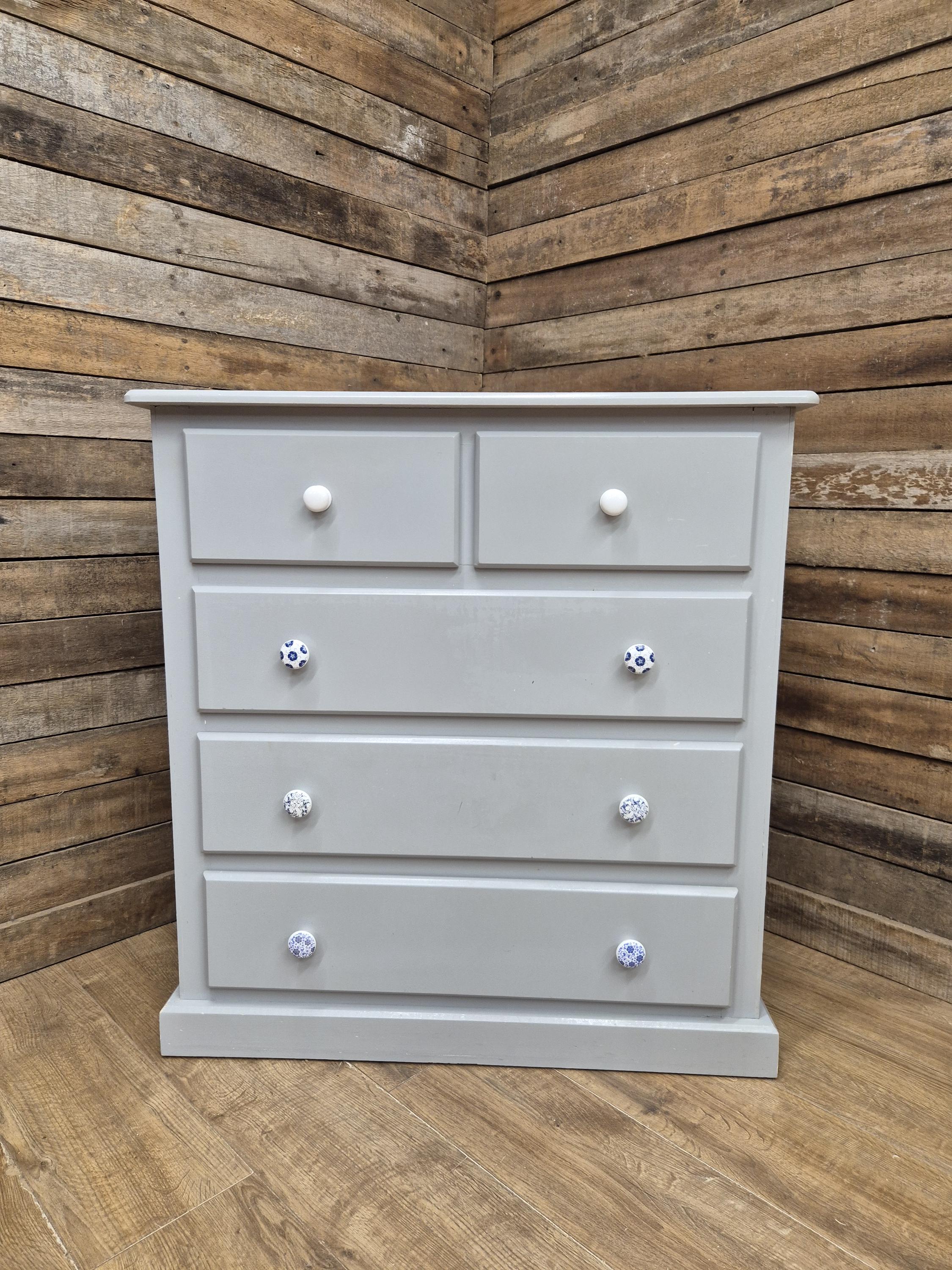 Painted Pine Chest Of Drawers Grey 2 Over 3 Chest Ceramic Handles