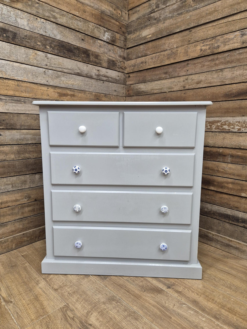 Painted Pine Chest Of Drawers Grey 2 Over 3 Chest Ceramic Handles