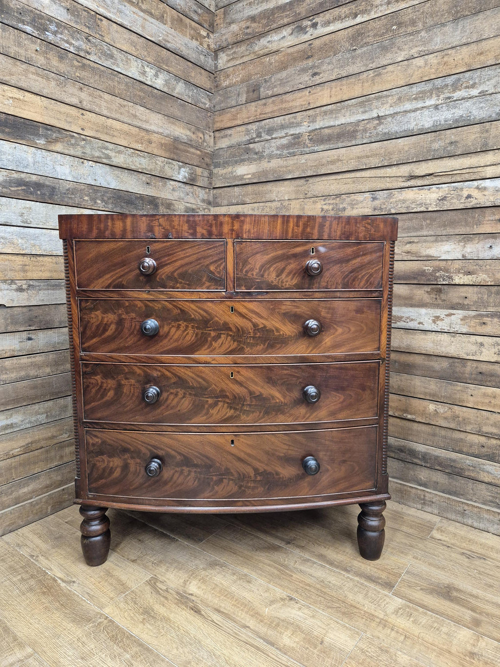 Mahogany Bow Front Chest Of Drawers Regency Style Five Drawer