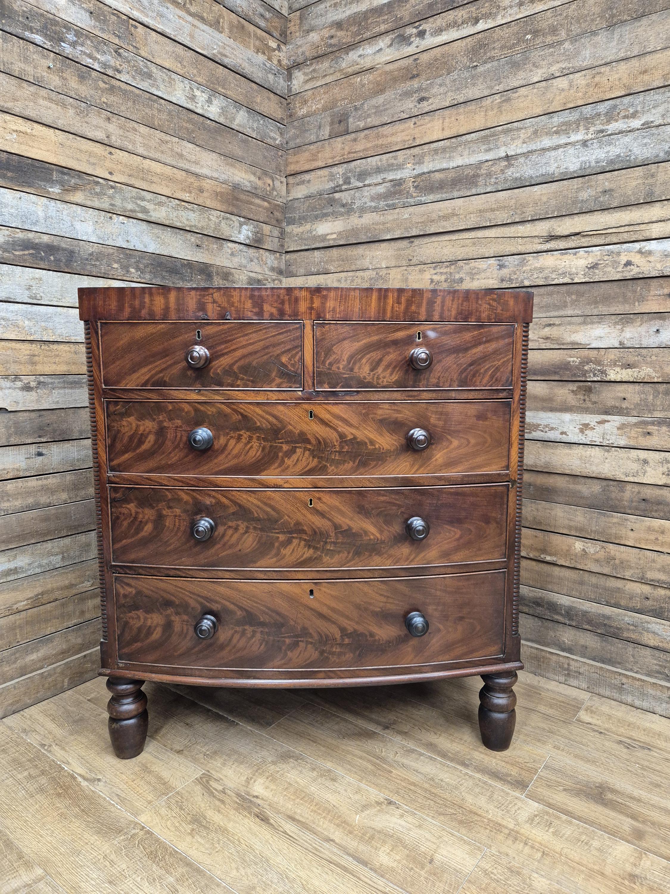 Mahogany Bow Front Chest Of Drawers Regency Style Five Drawer