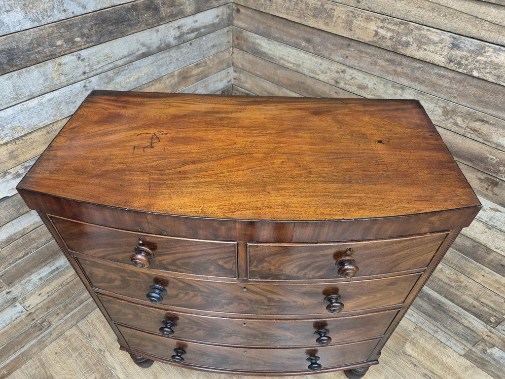 Mahogany Bow Front Chest Of Drawers Regency Style Five Drawer