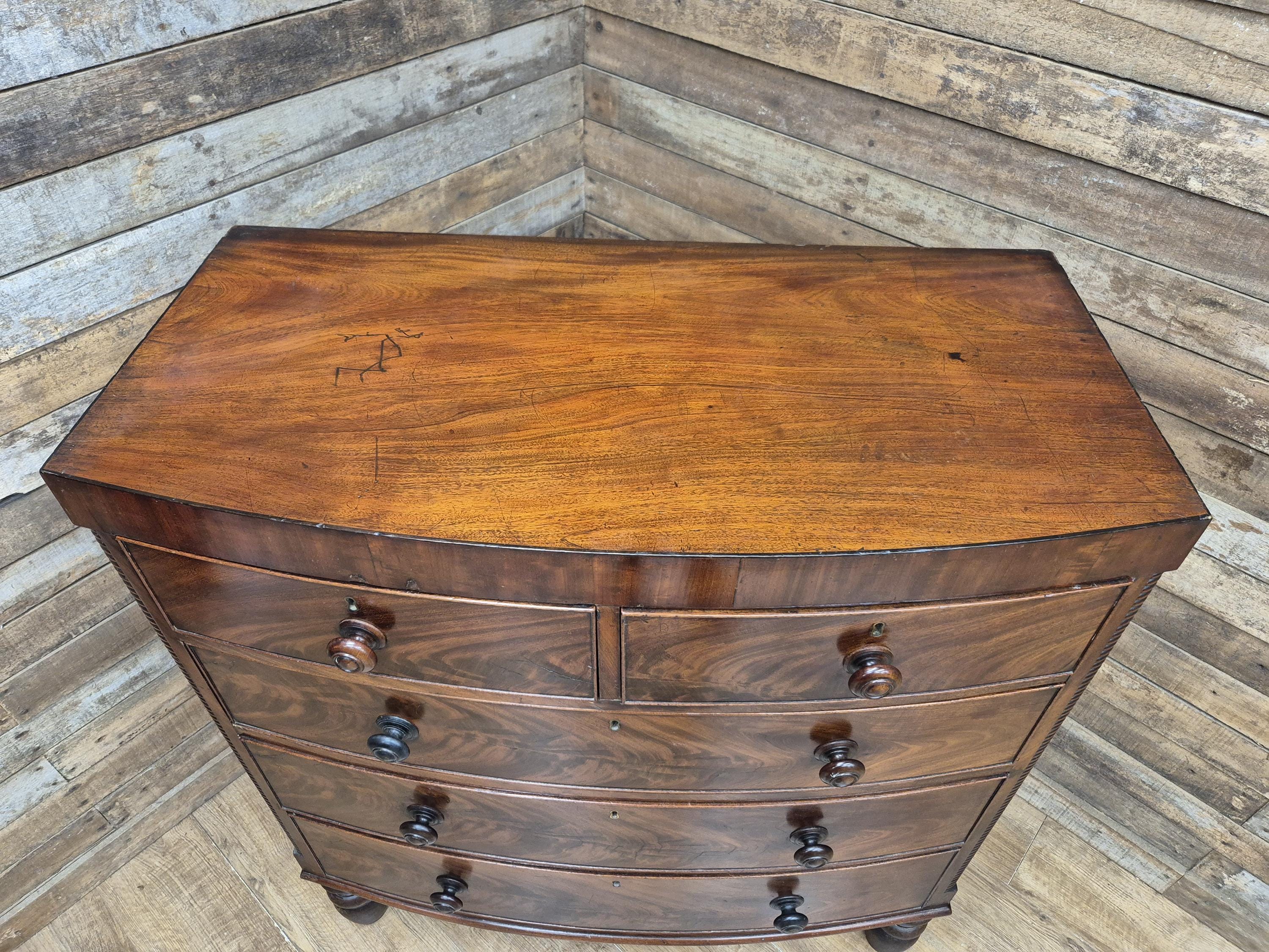 Mahogany Bow Front Chest Of Drawers Regency Style Five Drawer